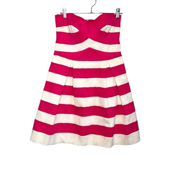 NWT JEALOUS TOMATO Women's M Pink & white striped strapless bandage dress - Picture 1 of 7